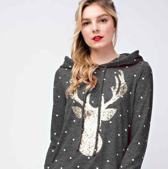 12 Pm By Mon Ami Tops - Polka Dot Reindeer Hoodie